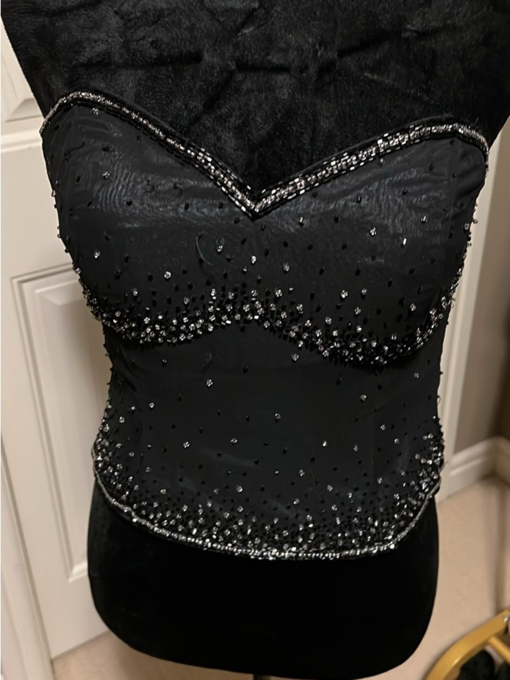 Embellished Strapless Black Beaded Bustier Camisole